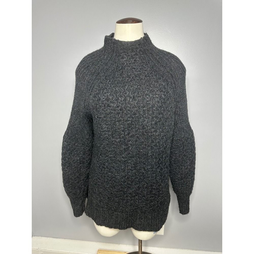 Anthropologie Mock Neck Ribbed Raglan Casual Sweater Charcoal Gray Knit Small